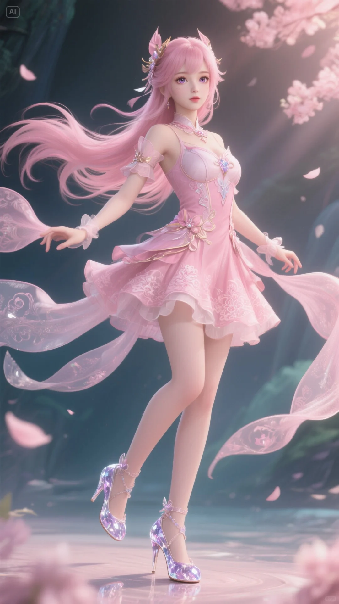 AI绘出的粉色梦幻精灵