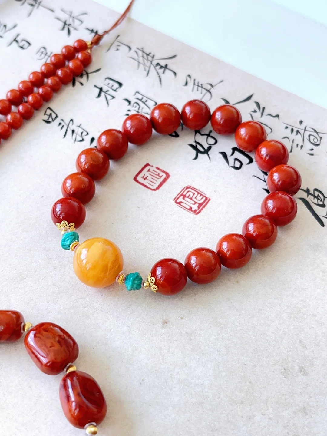 文玩穿搭|火焰纹南红📿