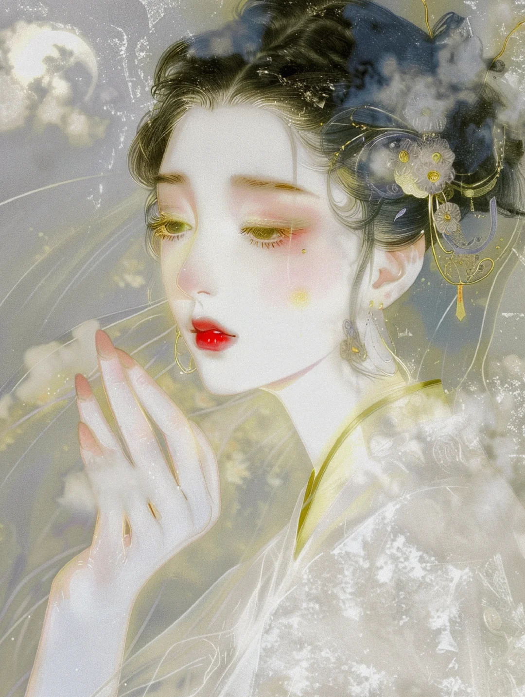 簪花仕女图·凝脂玉骨解花语
