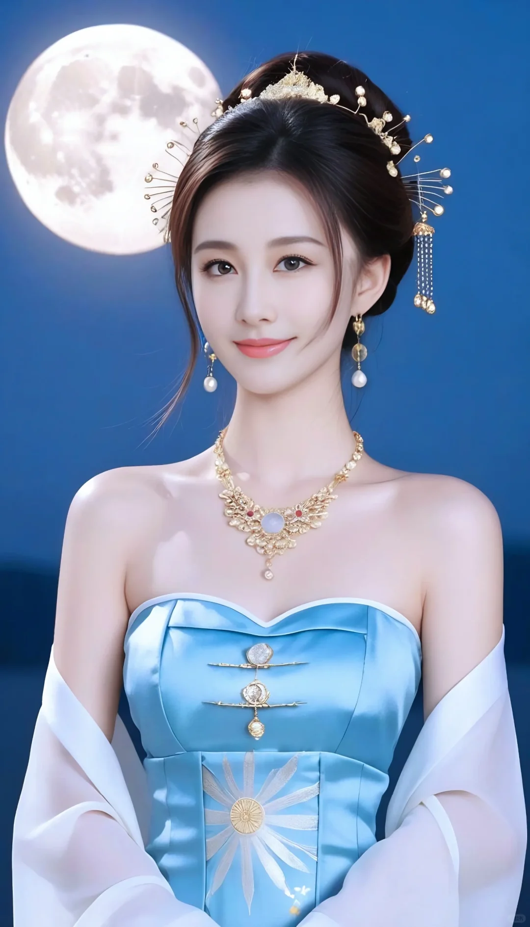 圆月之下的美女