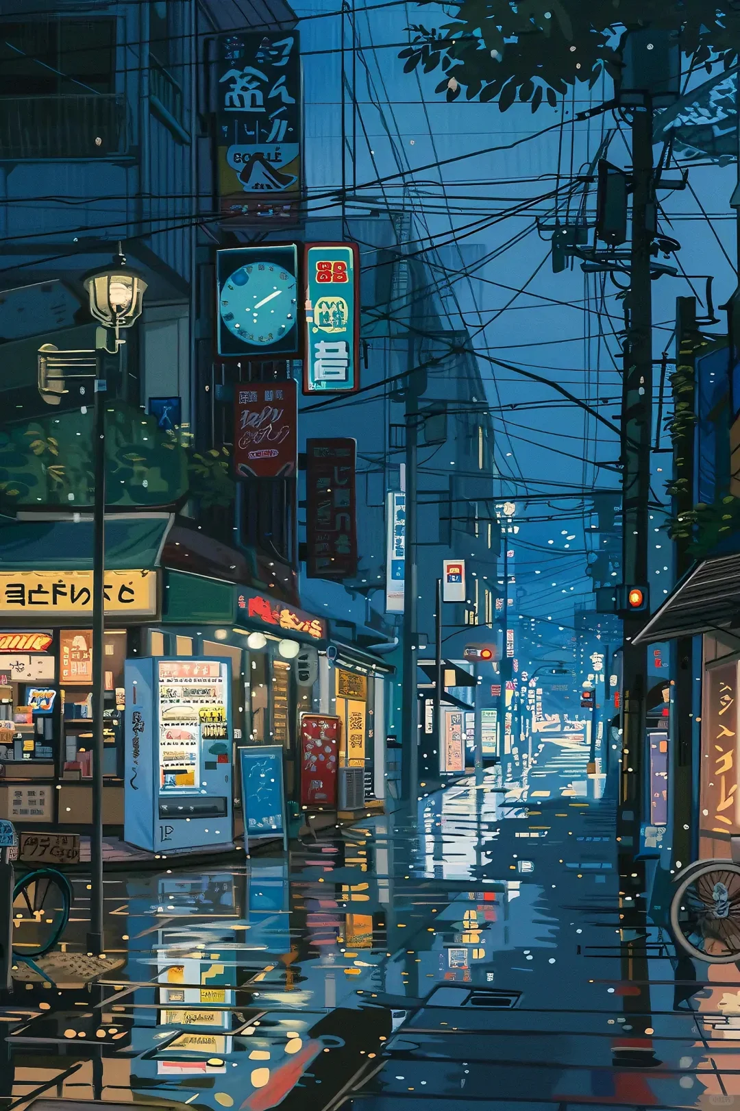 雨天的城市老街/超清治愈壁纸