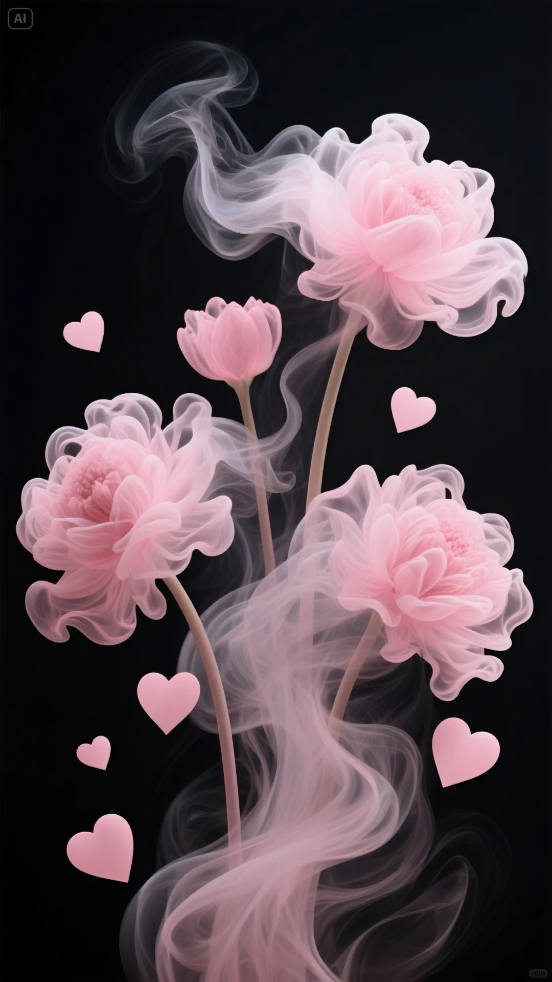 黑底简约粉色小花壁纸