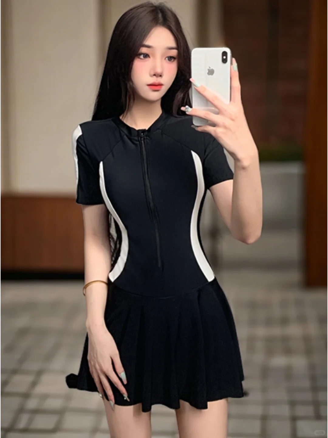 保守又显瘦👙黑色连体泳衣