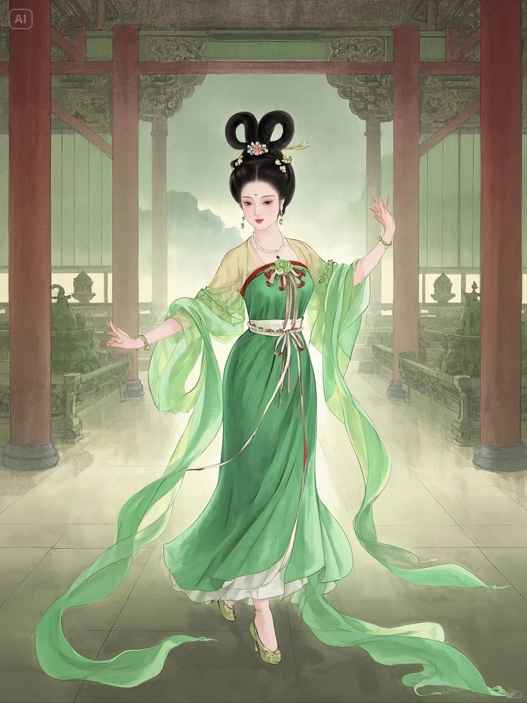 AI工笔画 | 贵妃绿腰舞