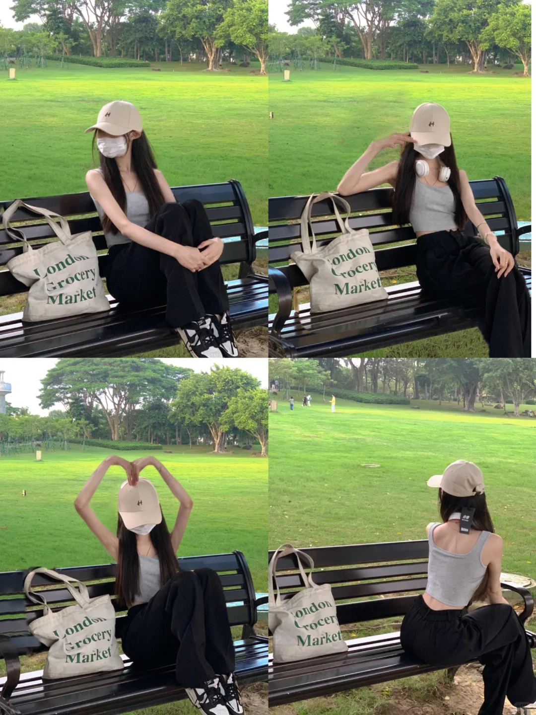 存一些氛围感公园长椅拍照姿势！