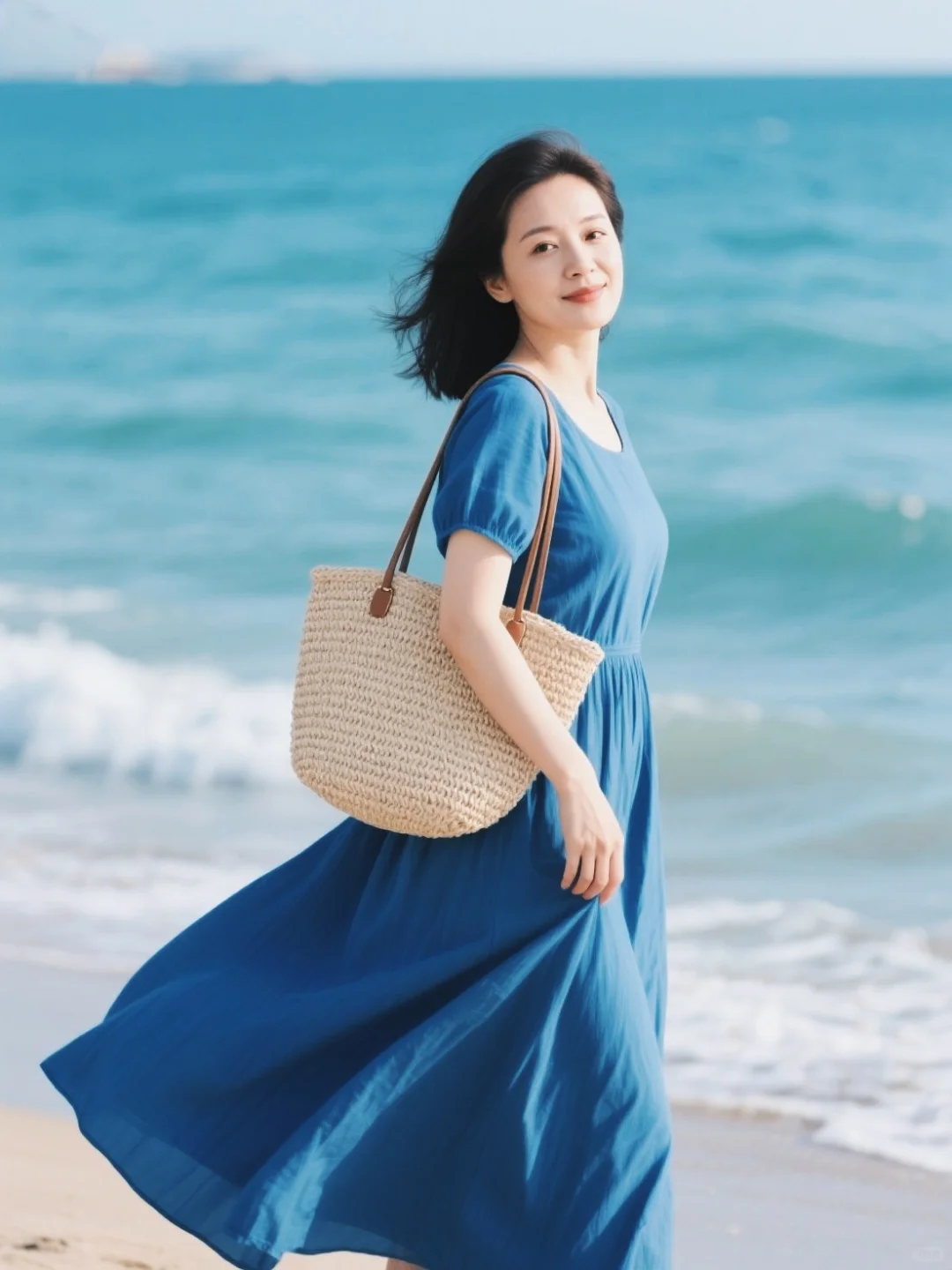 🌊💙40+姐姐的海边浪漫时刻｜这条蓝裙