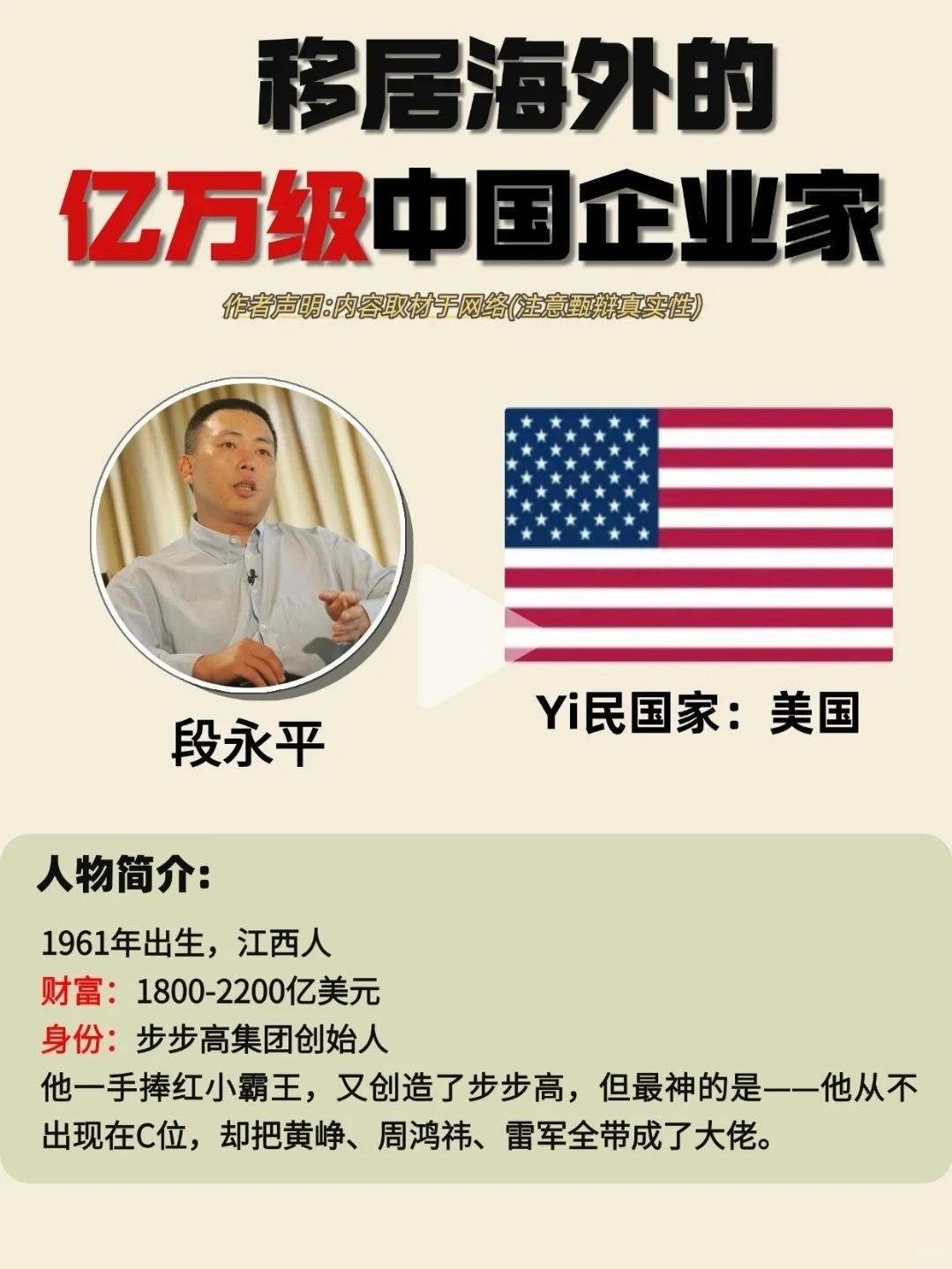 移居海外的亿万级的中国企业家