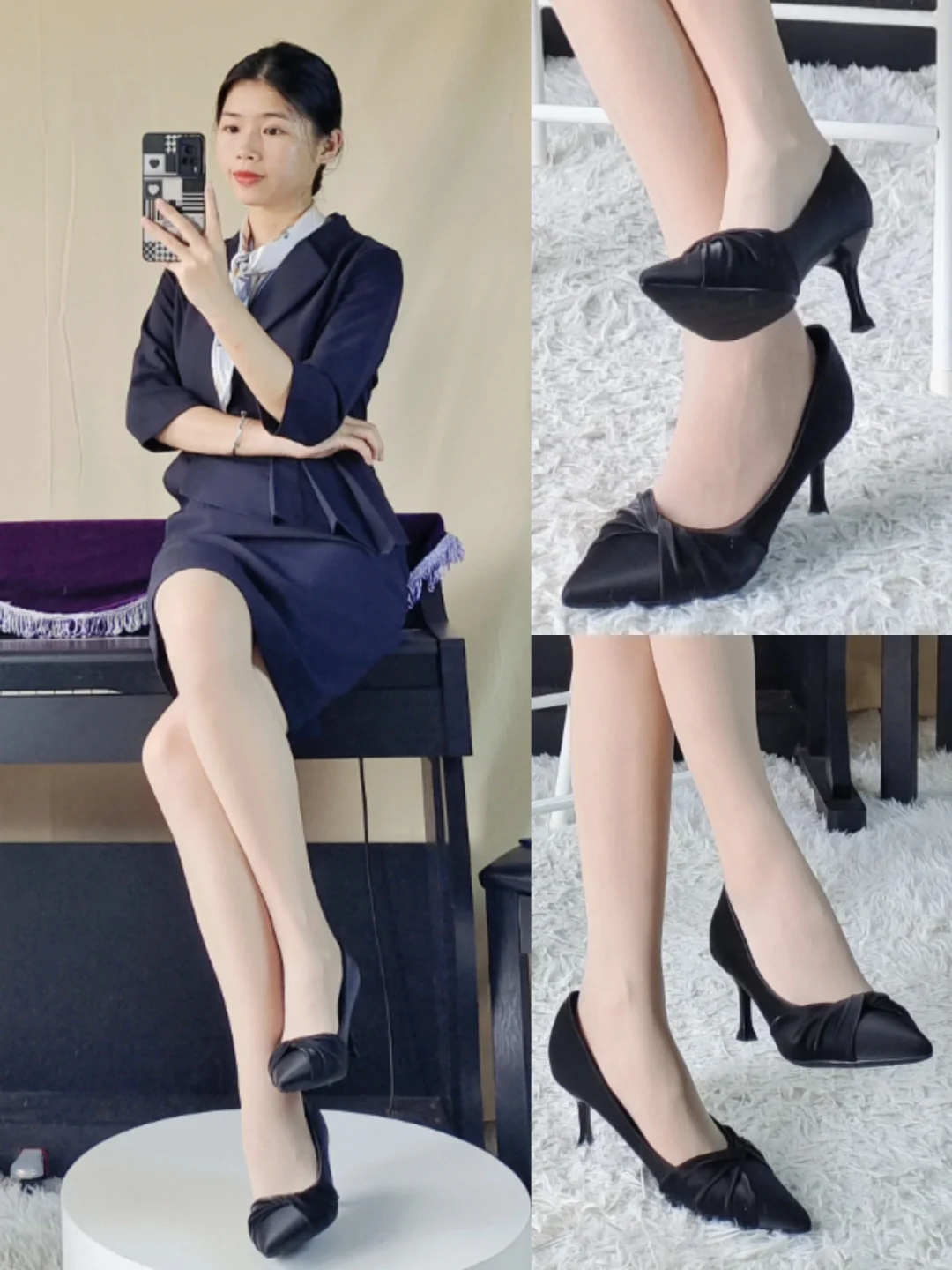通勤ootd+连衣裙👗+肉丝+高跟鞋👠+包