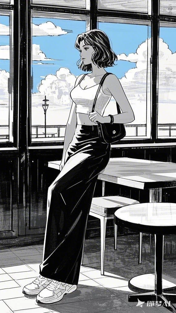 黑笔画的女生，真的好美！