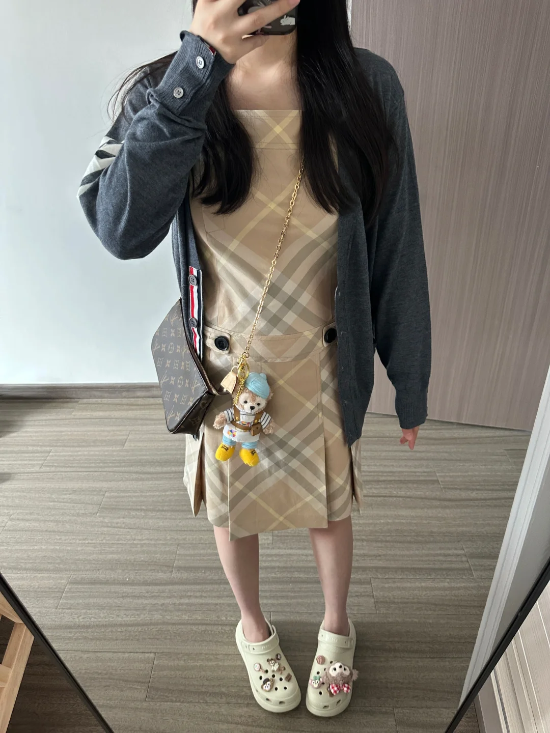 发财宅女中古格纹裙