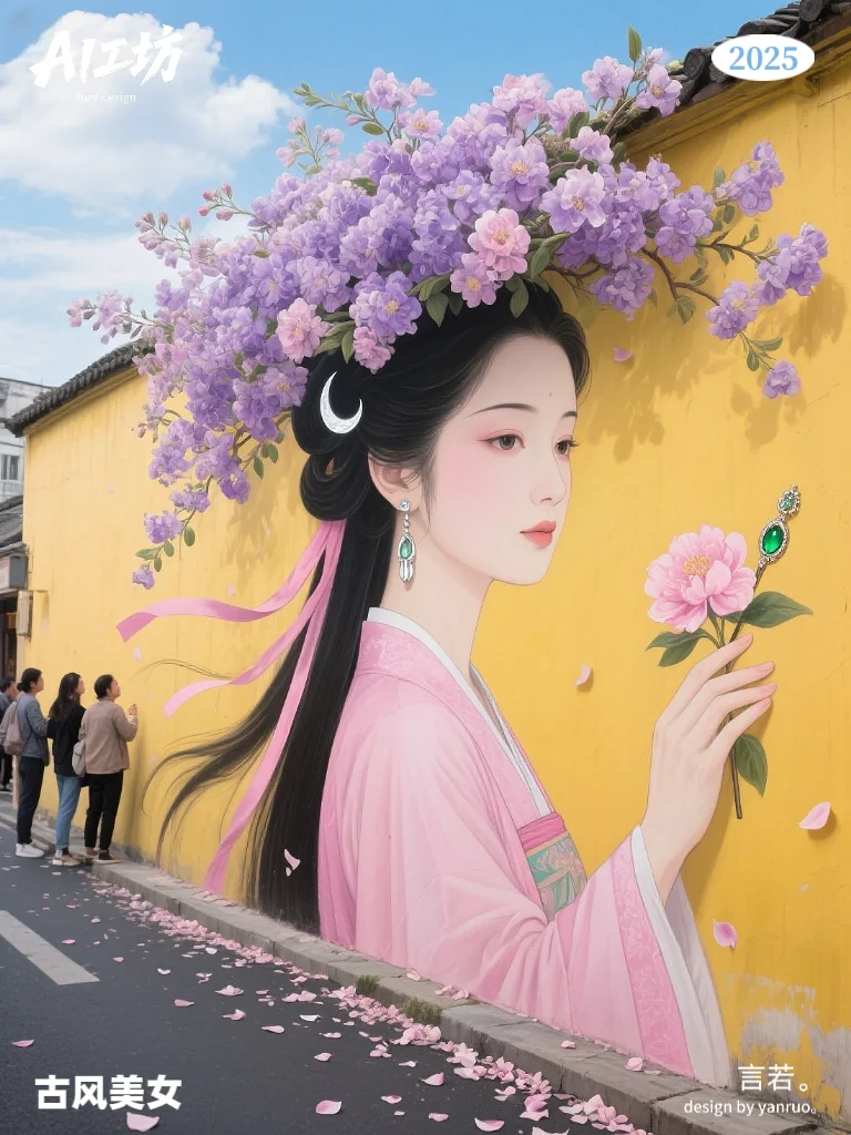 Ai工坊：古风美女墙绘系列，附提示词