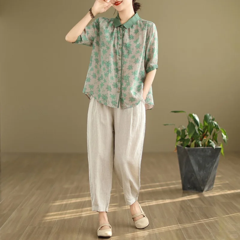 中年妈妈夏装棉麻短袖休闲套装女夏季新款洋