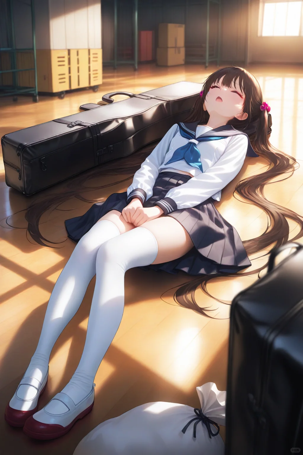 在体育仓库里午睡的少女