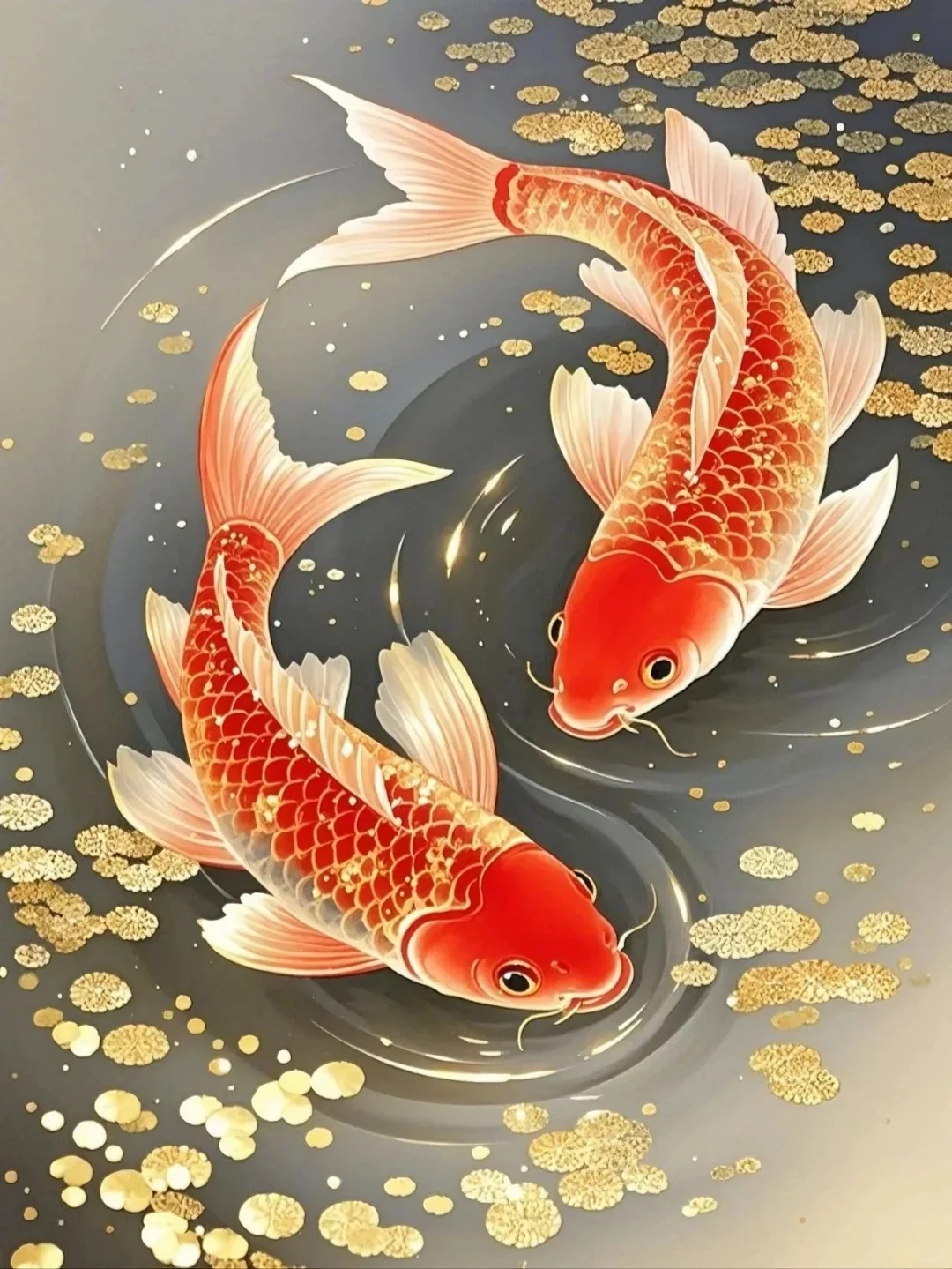 锦鲤戏金，荷韵招财