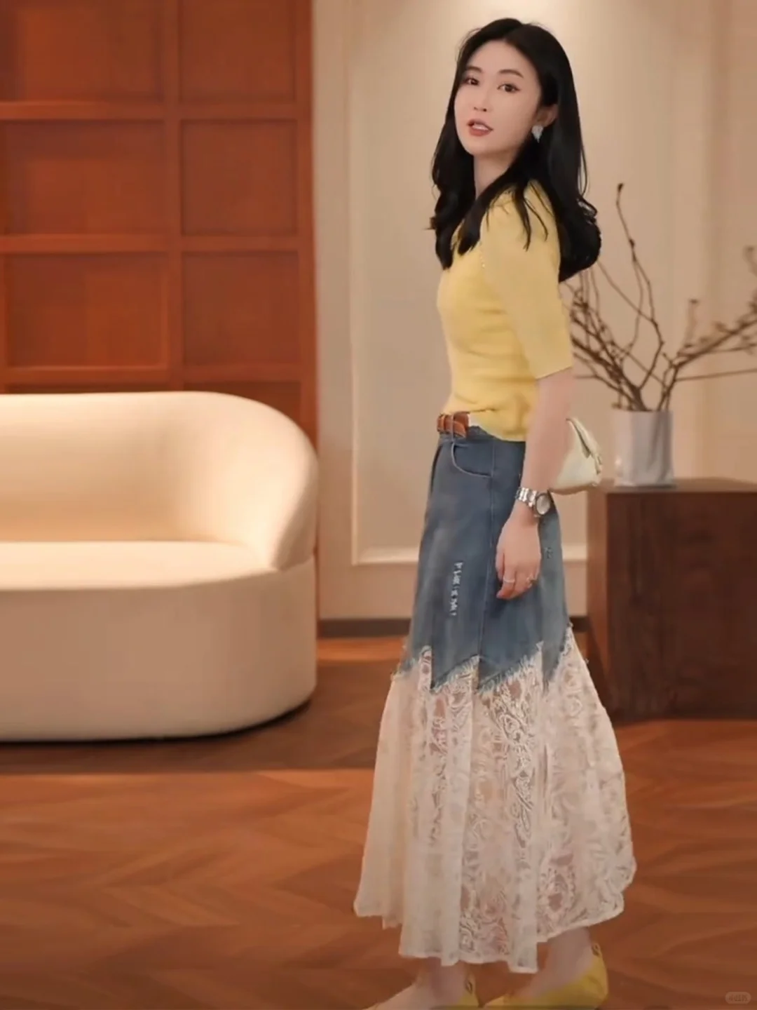 盐系轻熟风套装女时尚气质蕾丝拼接牛仔半身