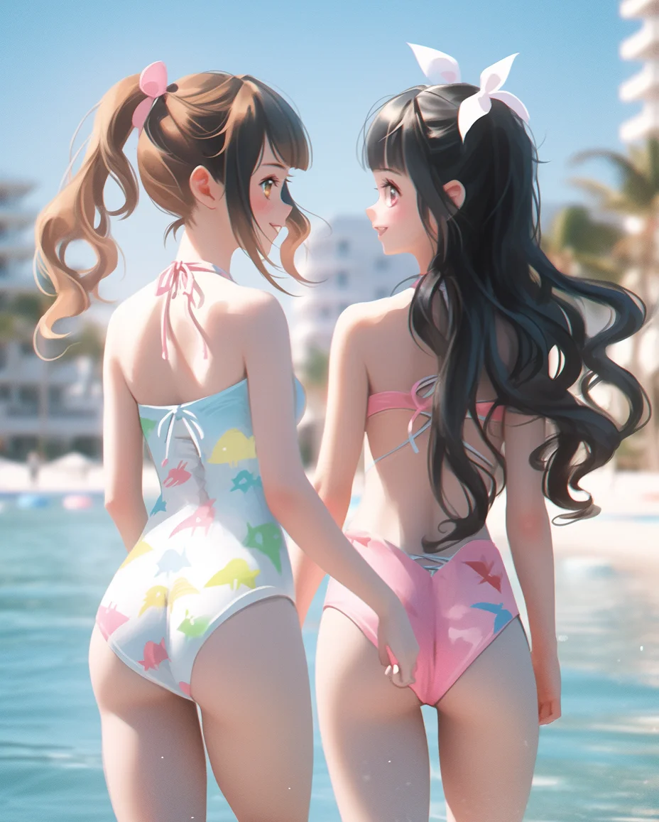 3D风格插画|夏日海边派对，多巴胺泳衣