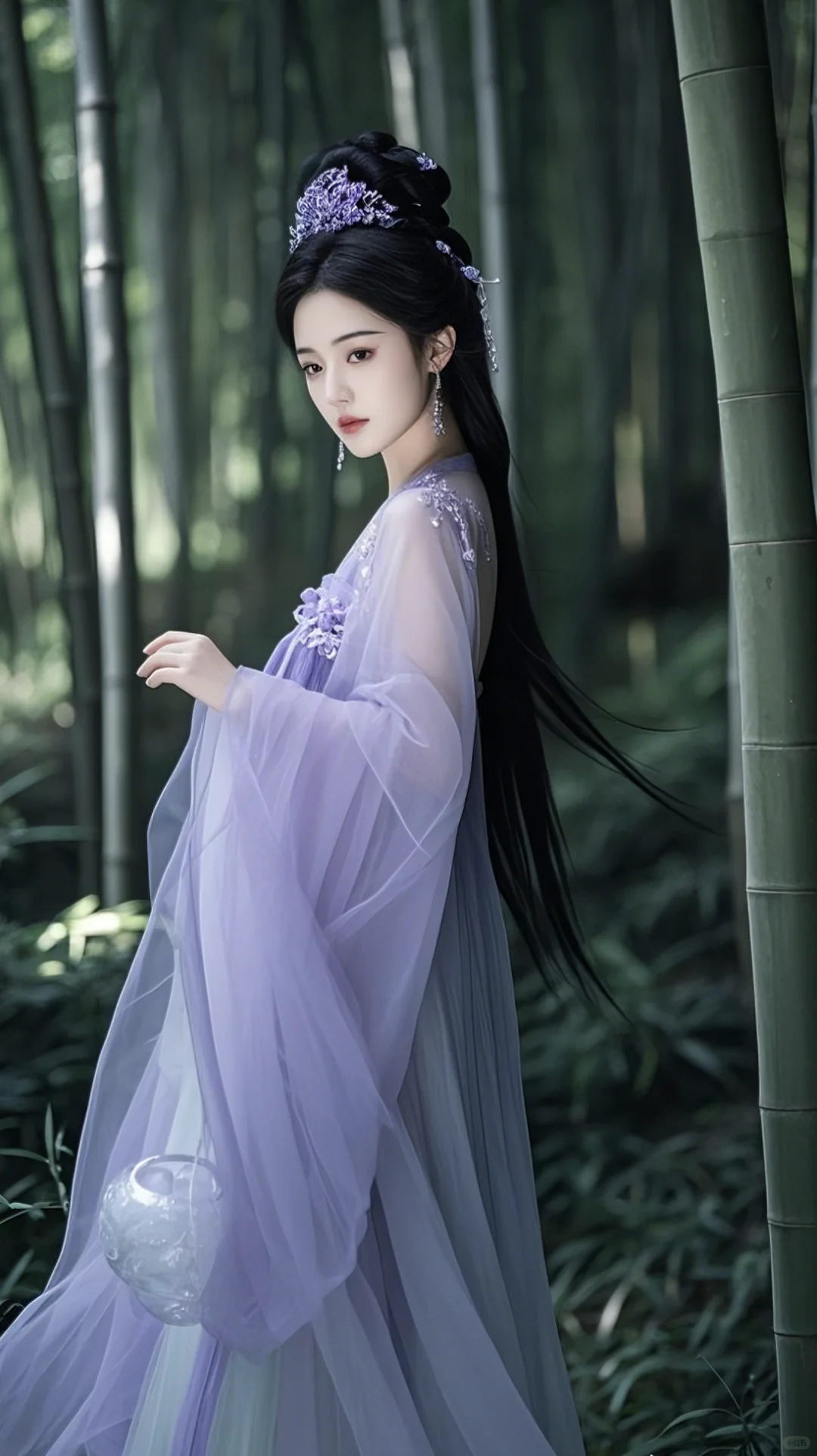 紫绡轻挽云鬟影，古韵仙风入画来。