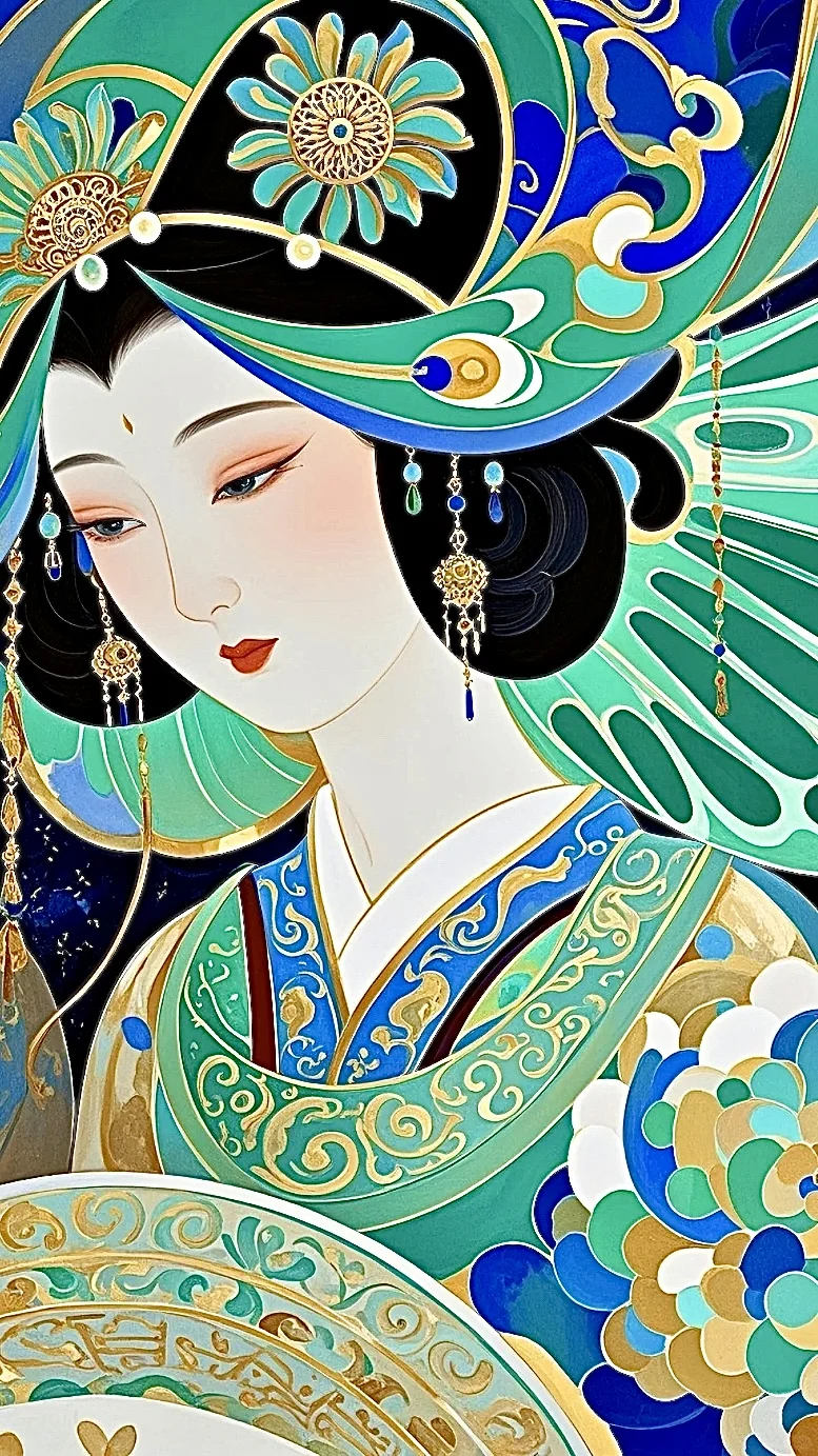 明艳动人、清冷脱俗的古风美人，仕女图
