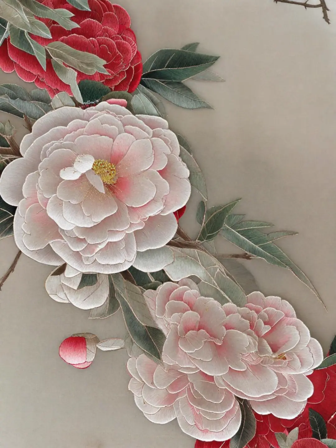 【苏绣】茶花 婀娜多姿- Midjourney