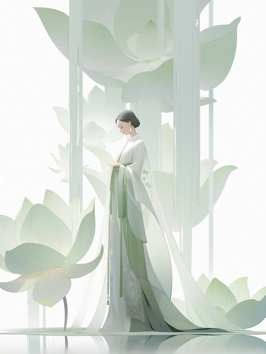 🍃绿荷浮萍伴少女，国风少女柔情溢