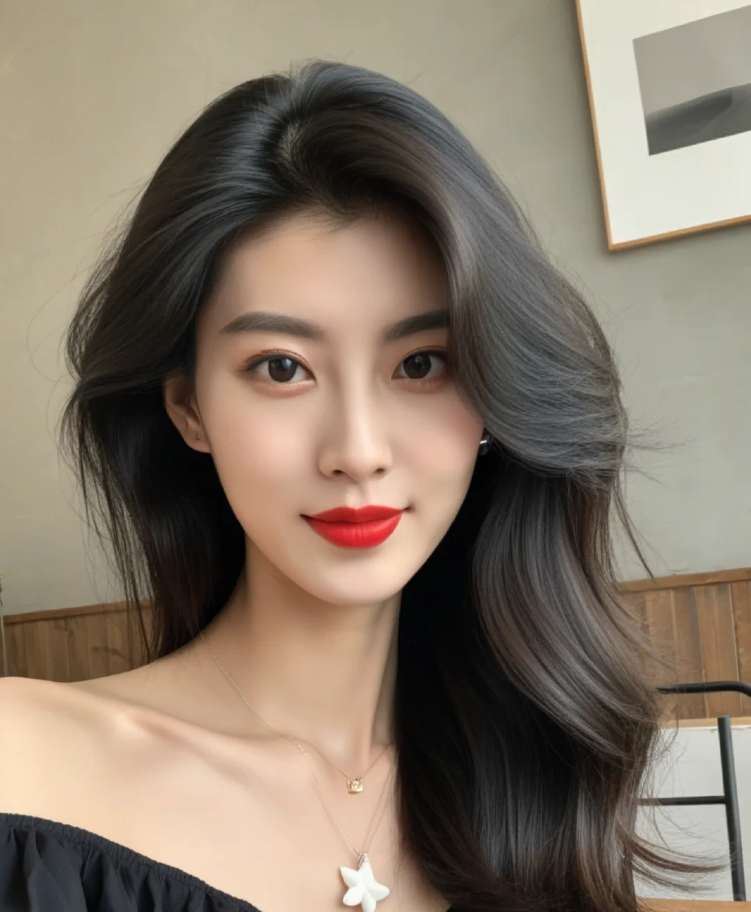 黑发红唇大波浪真的美爆了！