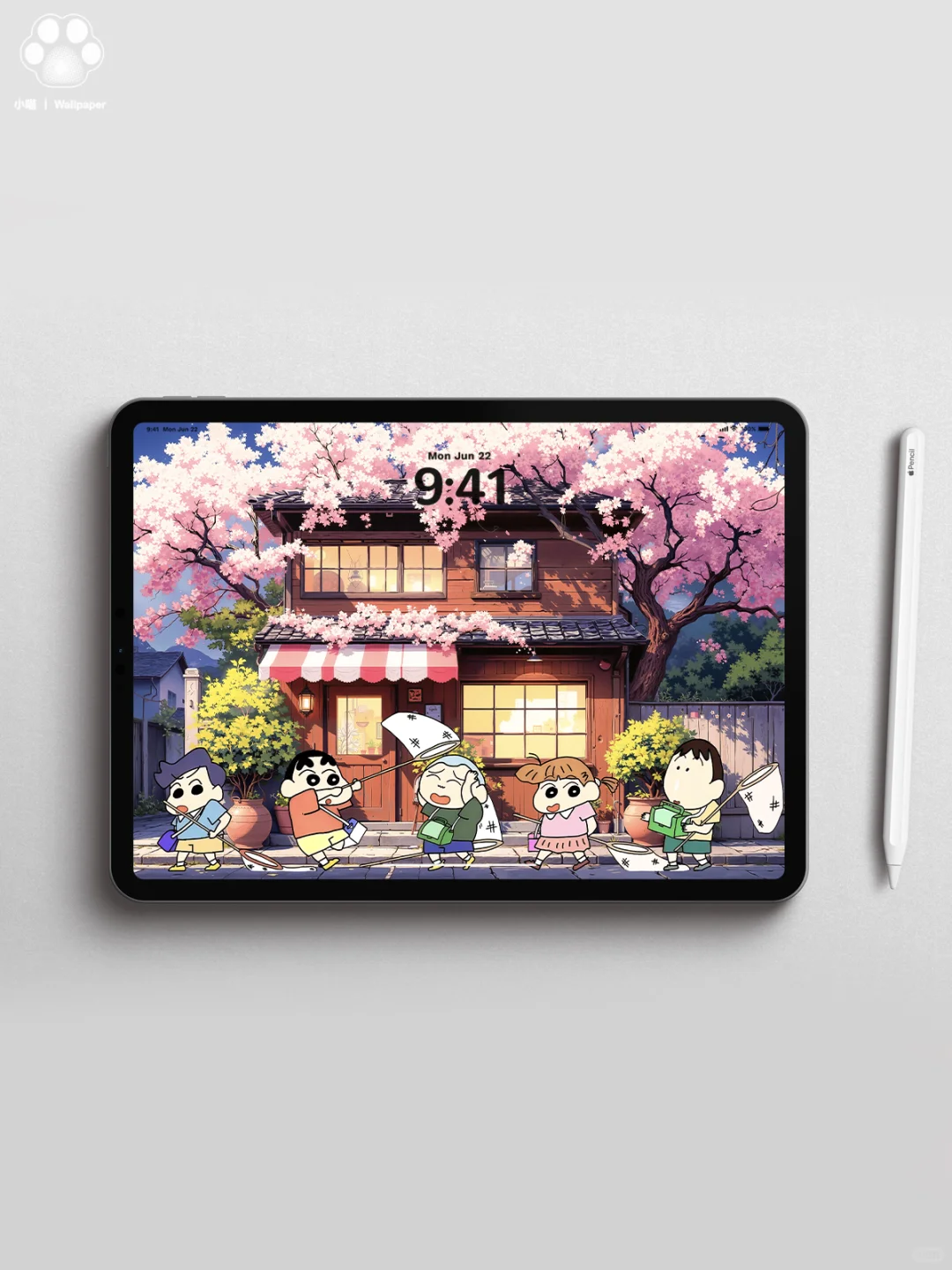 街角樱花树下的便利店蜡笔小新pad壁纸#012