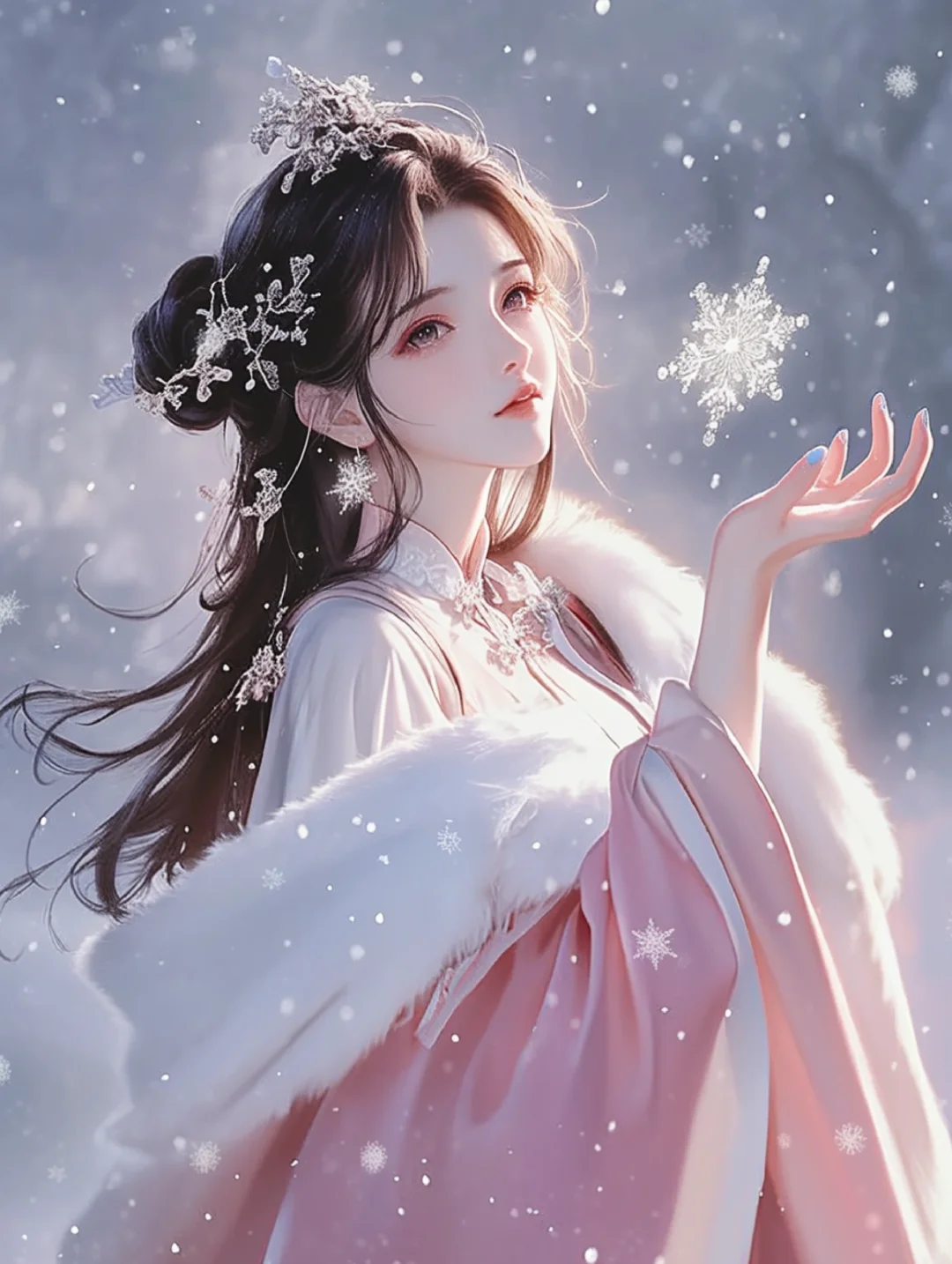 我慢慢地听雪落下的声音|雪中美女