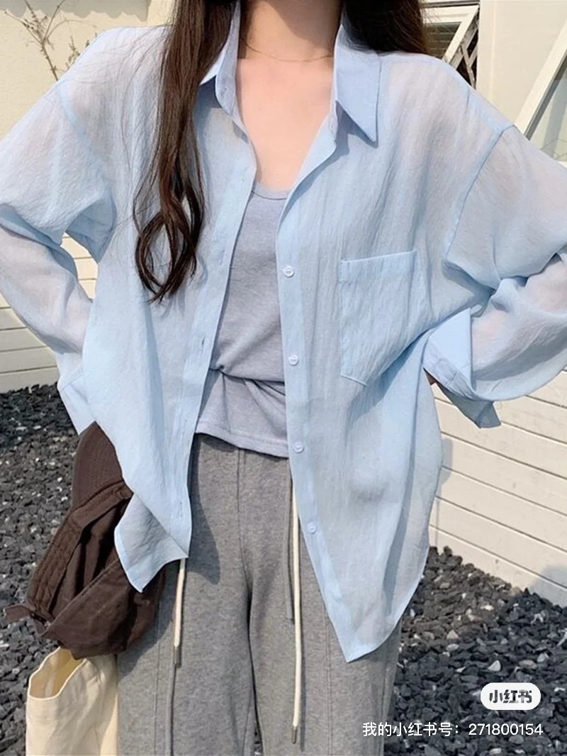 法式冰丝防晒衬衫女夏天丝薄款衬衣高级感超