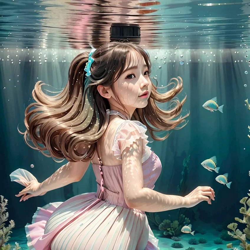 ai绘画潜水的小女孩