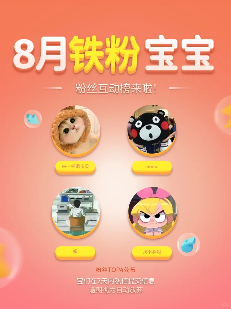来了！8月铁粉互动榜单top4~