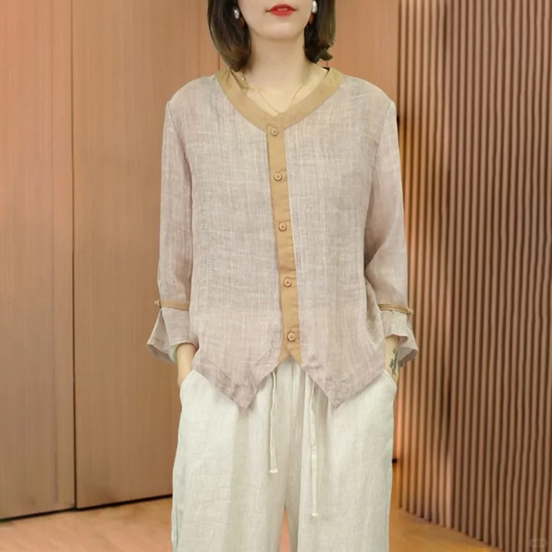 复古苎麻衬衫女棉麻衬衣夏季新款宽松显瘦上