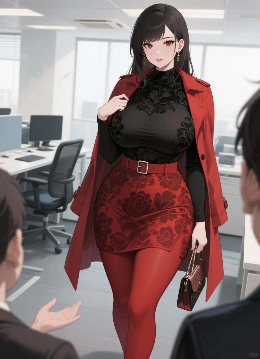 红黑配色的女总裁中式穿搭