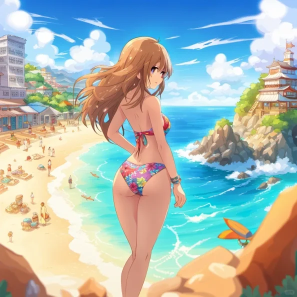🌴🌊炎炎夏日必备！Stable diffusion海滩女