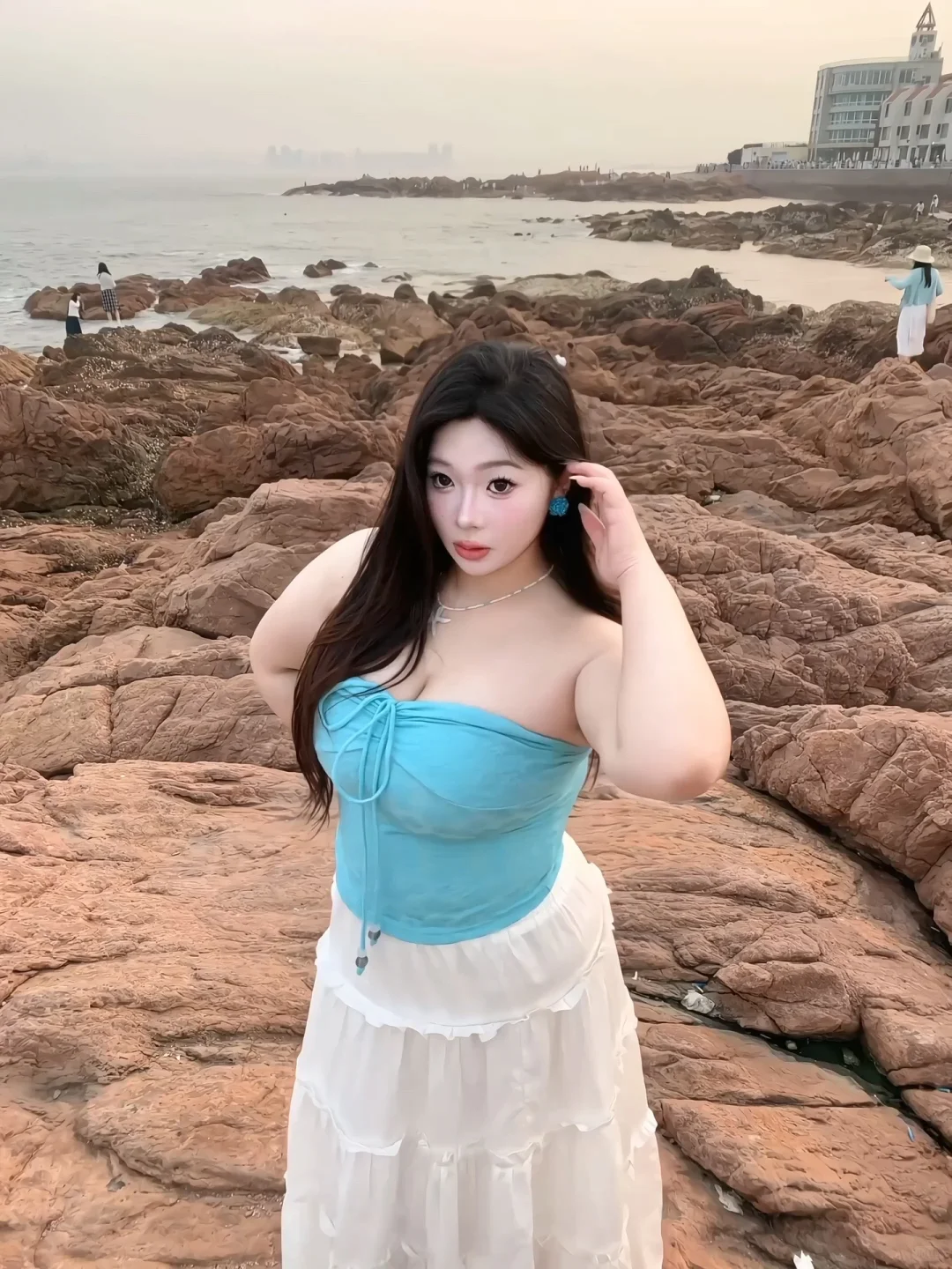 163/160斤 ⋆｡‧˚ 🩵ིྀ 海边清新精灵look ˖°