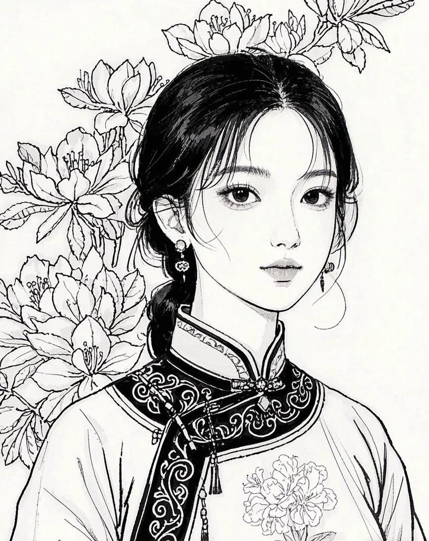 万份绘画素材第363期——民族女孩线稿