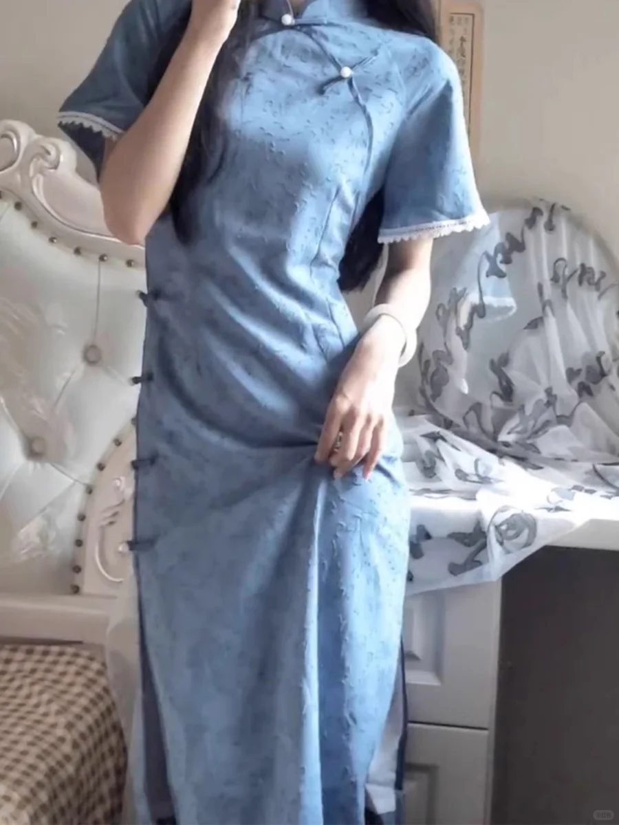 🌌 深海蓝小个子旗袍｜显白显瘦双杀！