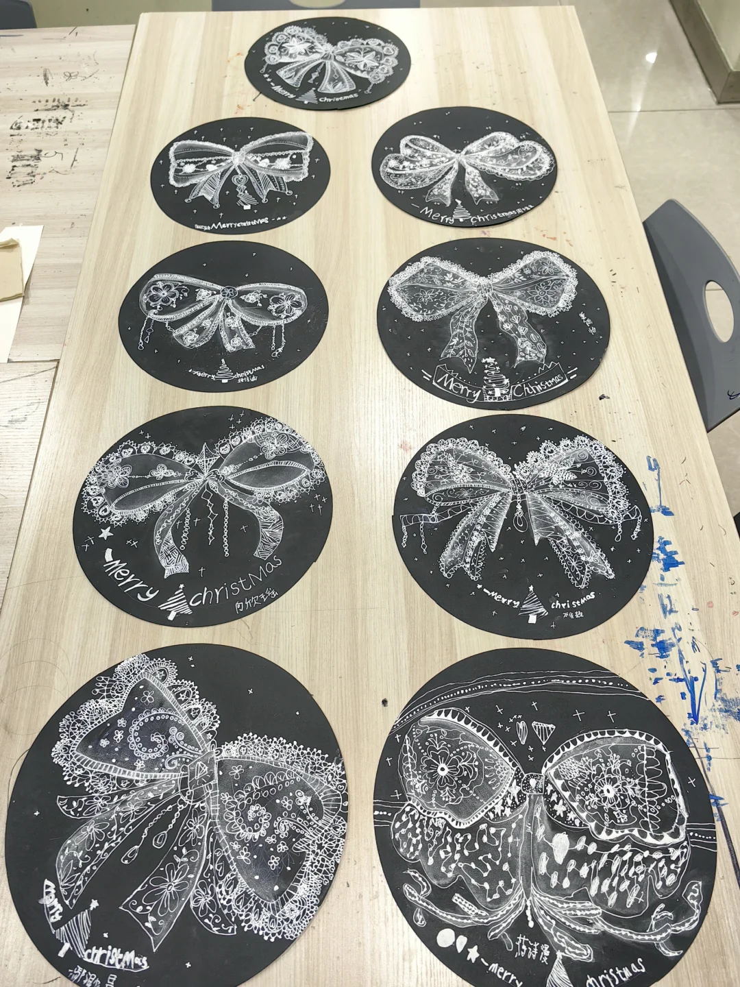 圣诞节 蕾丝蝴蝶结 绘画教程 绘画步骤线描