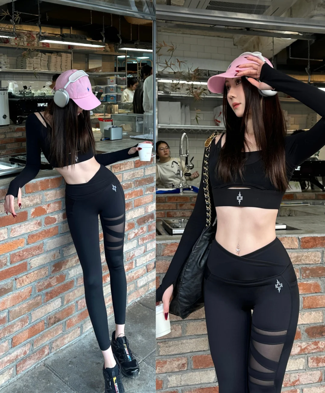 去健身房焊在身上的1 套黑色健身服！！