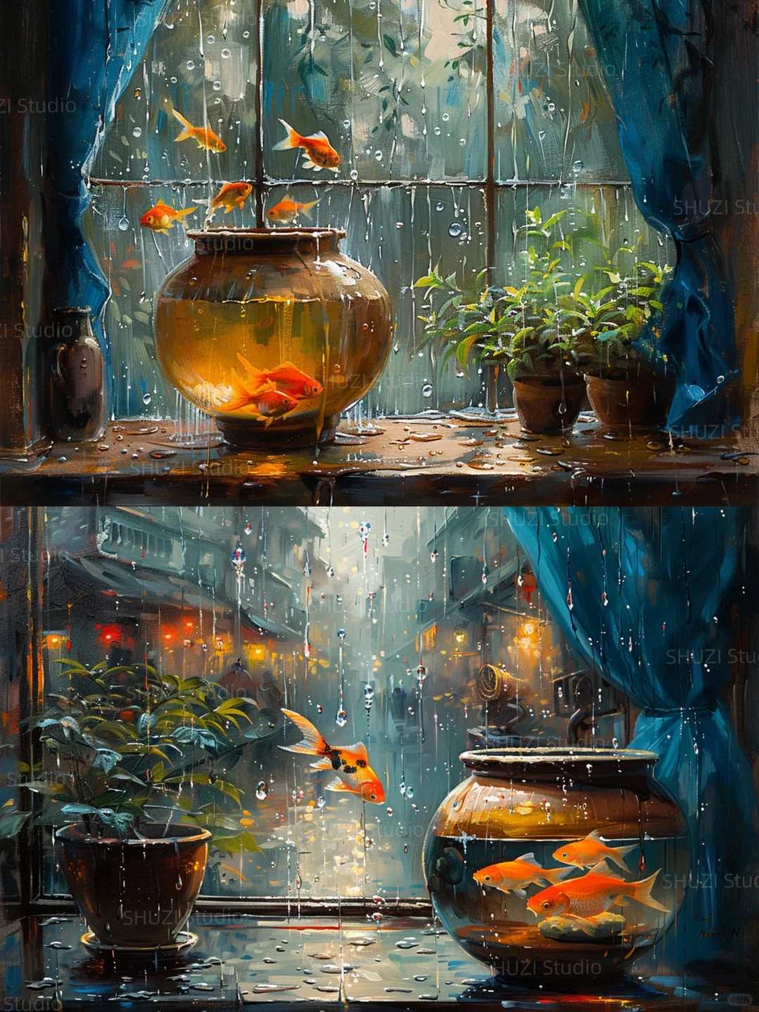 窗边下鱼的雨｜高清壁纸