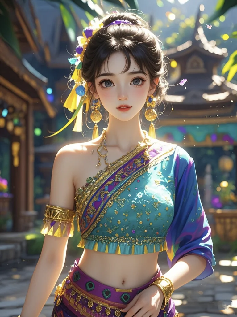 傣族少女，婀娜多姿