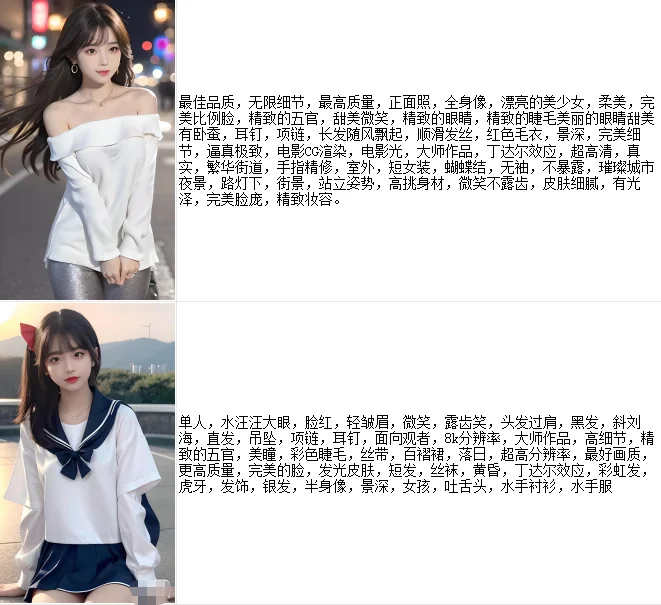 AI图片生成 颜值美女提示词