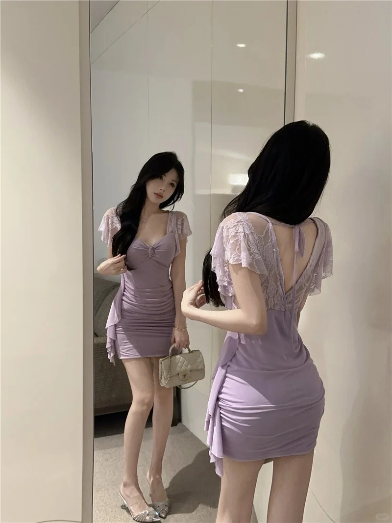 淡紫蕾丝包臀裙｜甜辣双生