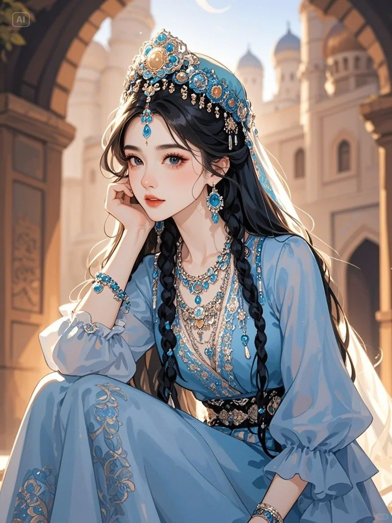 蓝衣如梦，风沙中的绝世楼兰美人✨🌙
