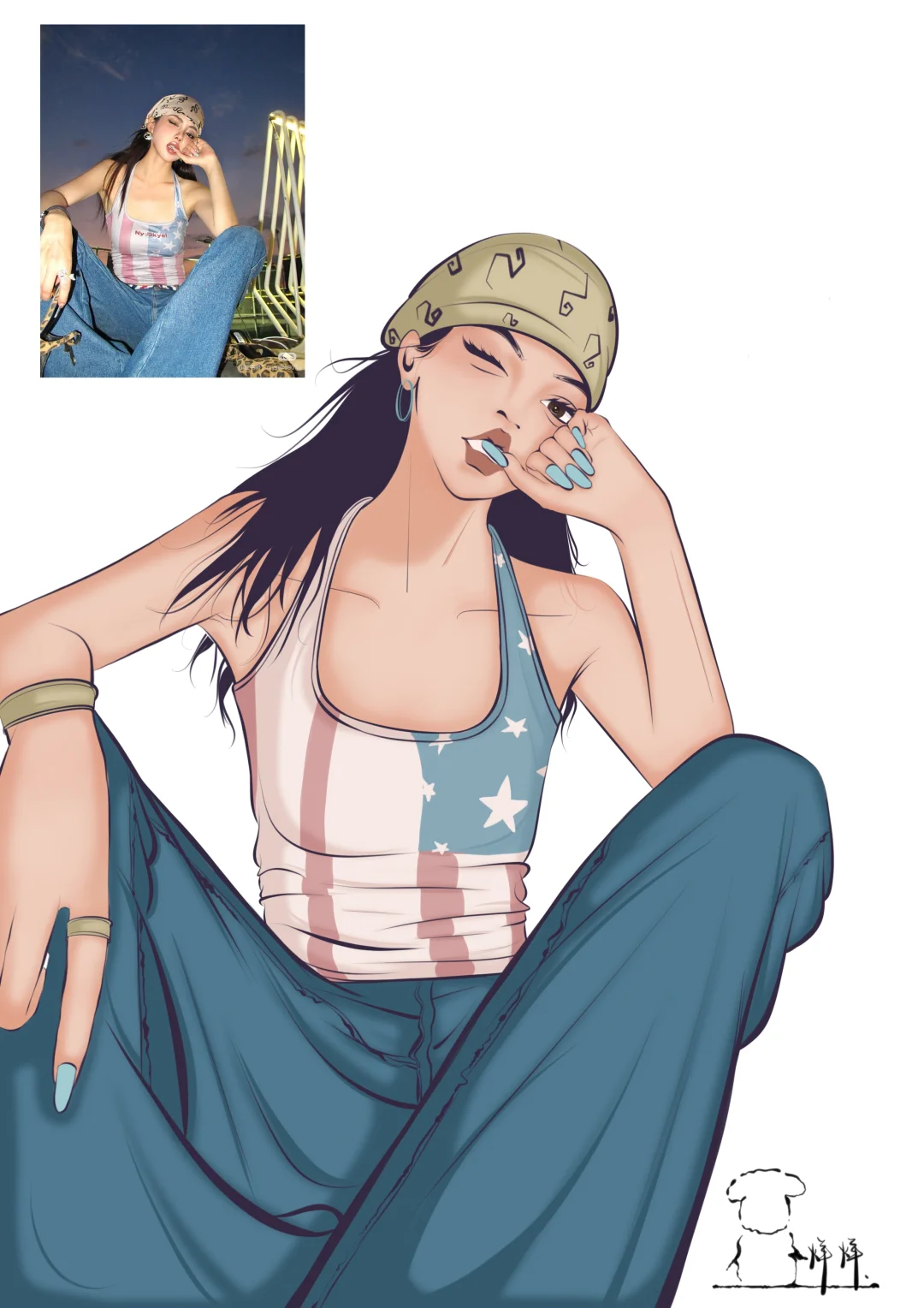 女生线条速写，画完我笑了