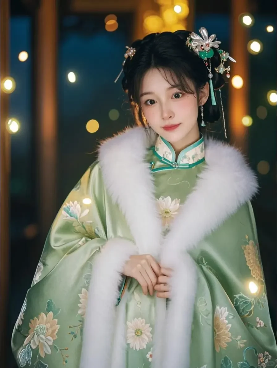 真的好美～绿色旗袍，点亮冬夜