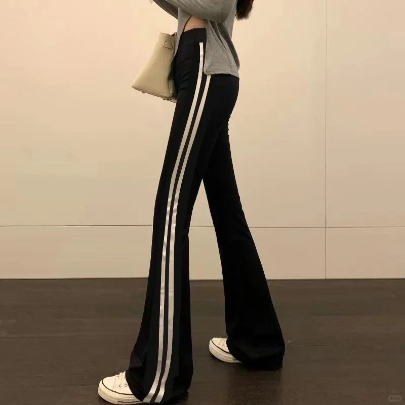 修身条纹垂感休闲裤女2022夏季款松紧腰