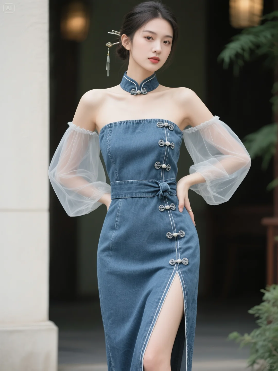 好仙的牛仔旗袍