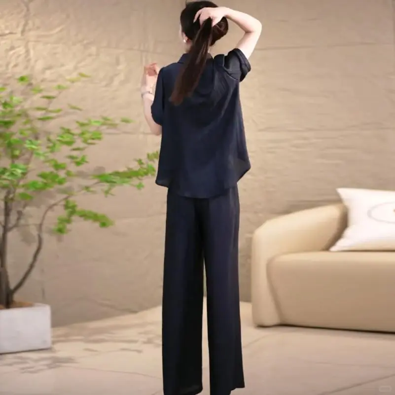 时尚休闲套装女夏季新款洋气质显瘦翻领短袖
