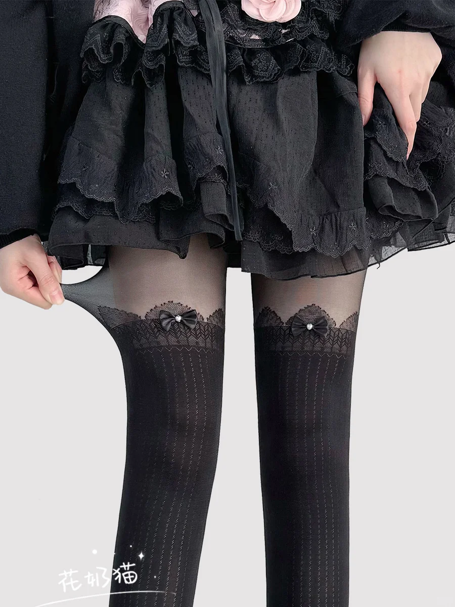 原创款大腿蝴蝶结珍珠点缀连裤袜