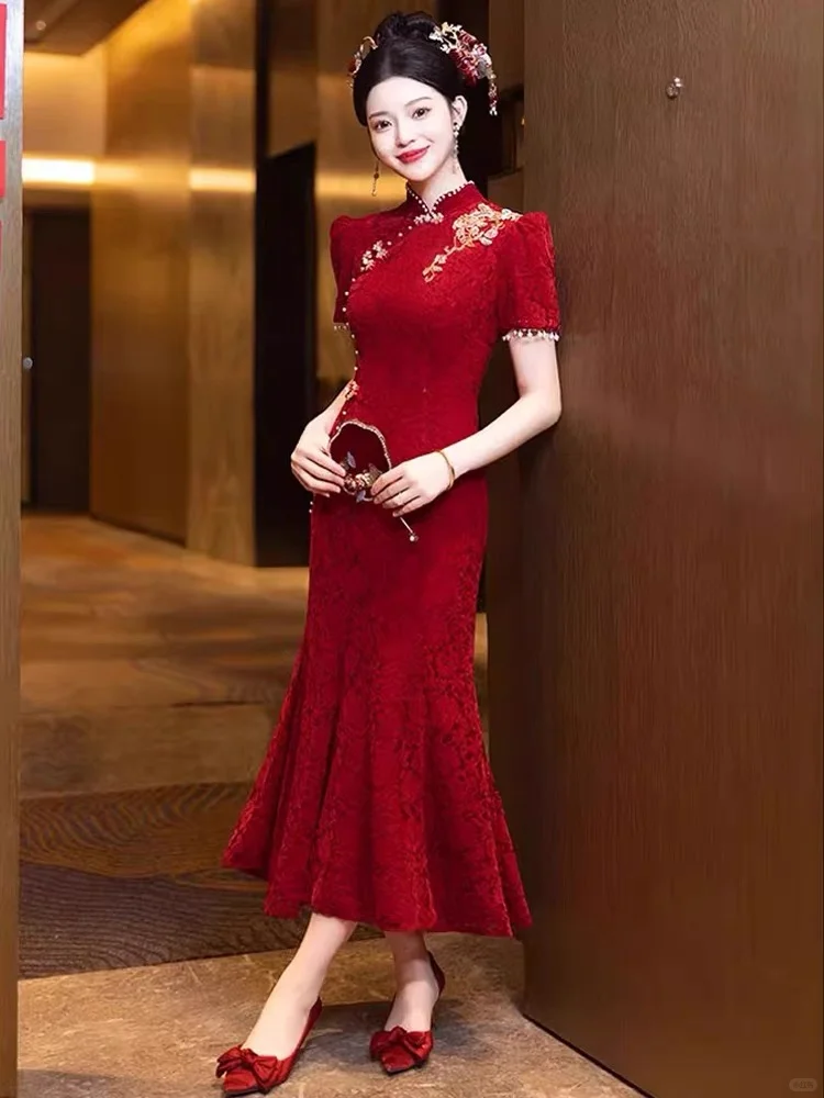 一眼就爱上的婚嫁红中式旗袍礼服